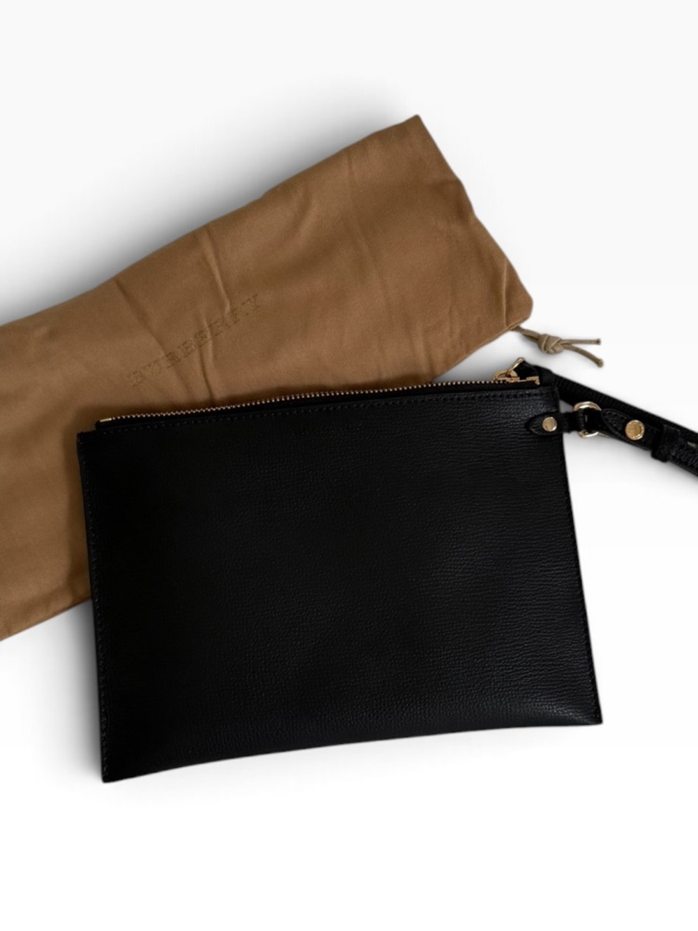 Burberry Black Leather Wristlet with Tan Dust Bag